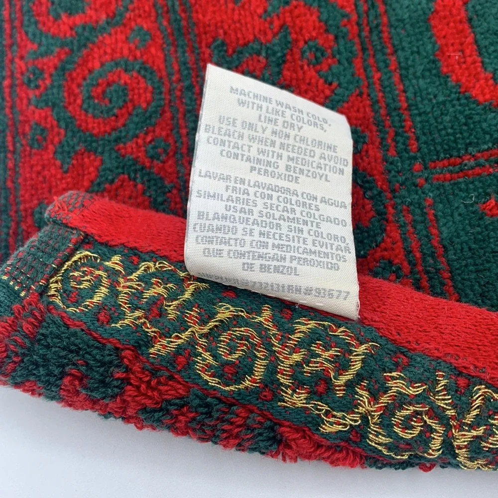 Vintage JCPenney Home Collection Cotton Red Green JOY Bath Towel & Hand Towel